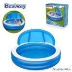 حوض السباحة للأطفال قابل للنفخ بسهولة Piscine Gonflable Pour Enfants Avec Pare-Soleil et Banquette Confortable 241x140cm Bestway#54337