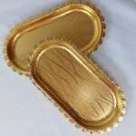 صينية ذهبية أنيقة من الفولاذ المقاوم للصدأ للحلويات : Plateau  en acier inoxydable doré pour gâteaux 2 pcs RF/0857