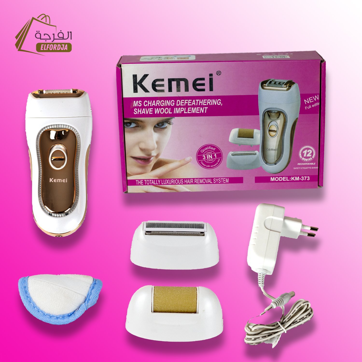KEMEI-FAMME-1.jpg جهاز إزالة الشعر الكهربائي متعدد الوظائف Kemei KM-373 3en1 épilateur électrique rasoir multi-fonction épilation femme - الصورة 1