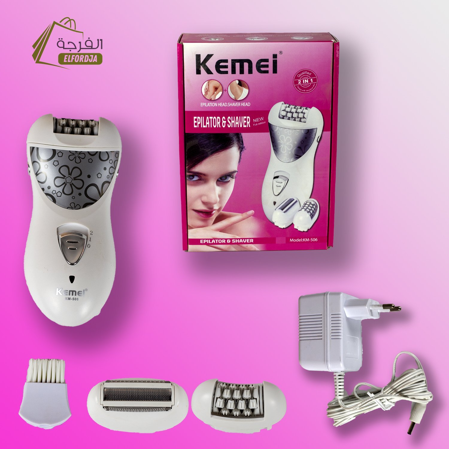 KEMEI-FAMME.jpg جهاز إزالة الشعر الكهربائي متعدد الوظائف Kemei 2 en 1 épilateur électrique rasoir multi-fonction épilation femme KM-506 - الصورة 1