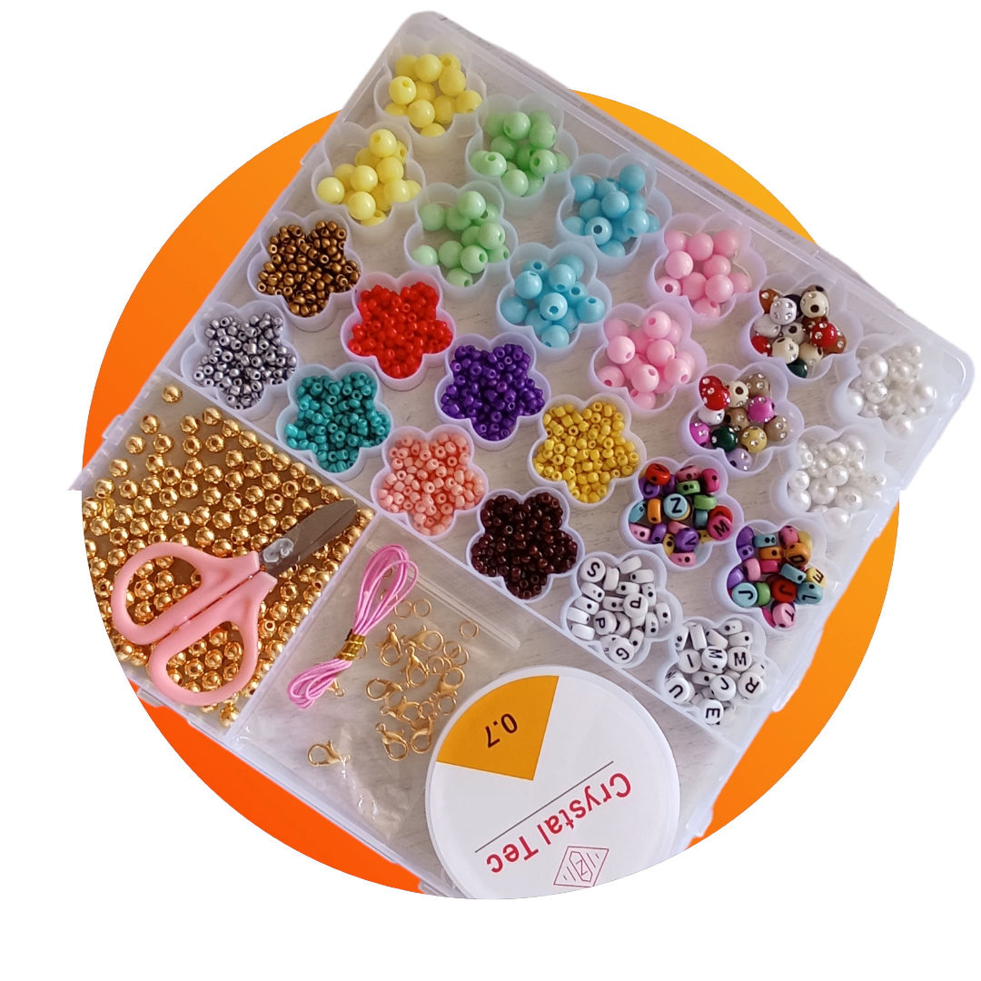 Photoroom-20240630_133649.png مجموعة بذور الزجاج و حبات الأحرف مع أدوات لصنع المجوهرات للأطفال 25 فتحة : Ensemble de pendentifs pour la fabrication de bijoux enfant 25grilles 2301421-5 - الصورة 1