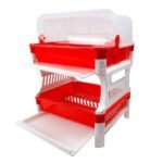 ⁦مجفف ومنظم الأطباق ومختلف الأواني المطبخية بغطاء شفاف Ferdi Plast Egouttoir De Cuisine 2 Étage En Plastique Avec Couvercle Transparent RF-138⁩ - الصورة ⁦7⁩